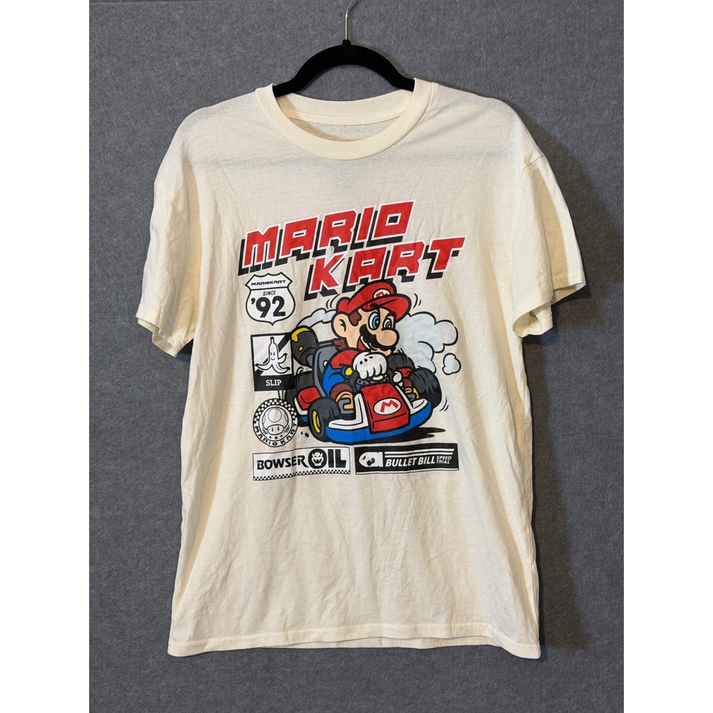 Mario Kart Graphic Streetwear TShirt Large Cream Nintendo Racing Retro Gamer Tee